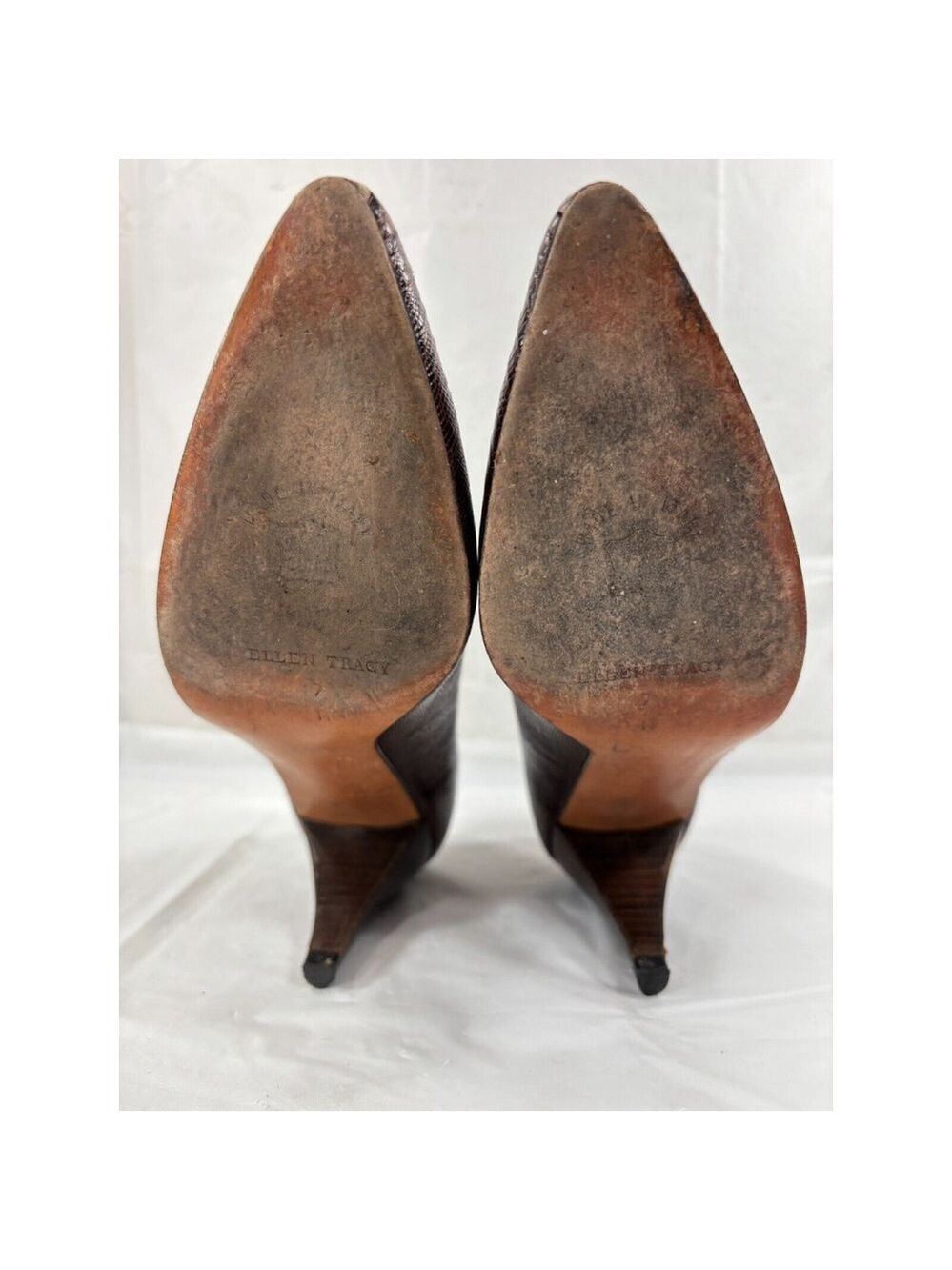 Ellen Tracy Made in Italy Leather Slip On Heels 7 brown - Picture 7 of 11